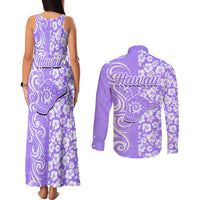 Hawaii Kauai Island Couples Matching Tank Maxi Dress and Long Sleeve Button Shirts Hibiscus Pattern Seamless Tribal Simple Purple LT03 - Polynesian Pride