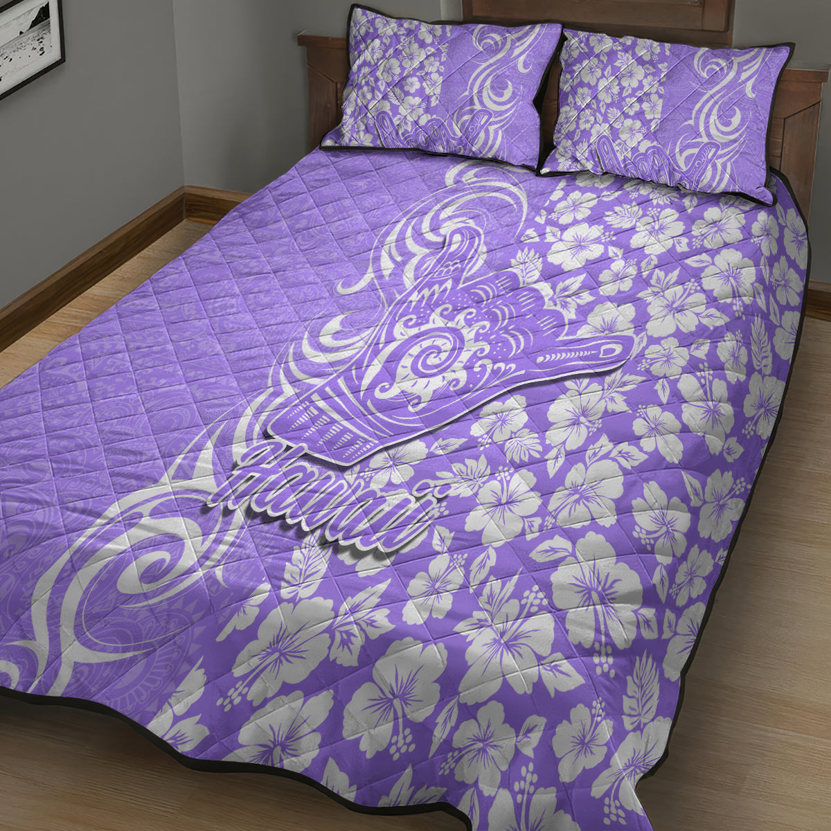 Hawaii Kauai Island Quilt Bed Set Hibiscus Pattern Seamless Tribal Simple Purple LT03 - Polynesian Pride