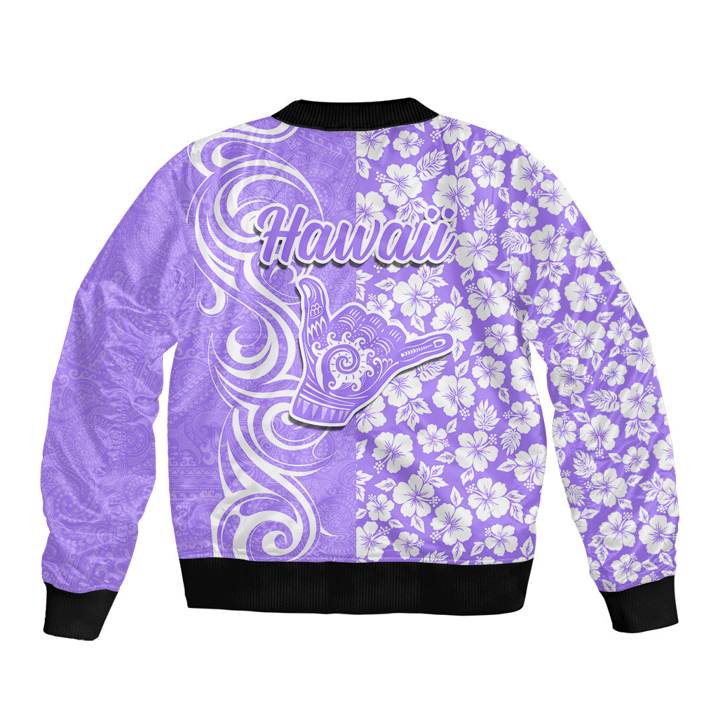 Hawaii Kauai Island Sleeve Zip Bomber Jacket Hibiscus Pattern Seamless Tribal Simple Purple LT03 - Polynesian Pride