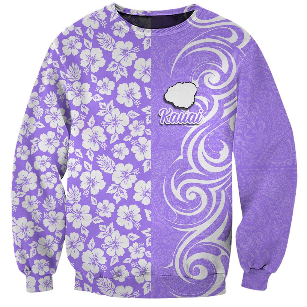 Hawaii Kauai Island Sweatshirt Hibiscus Pattern Seamless Tribal Simple Purple LT03 Unisex Purple - Polynesian Pride