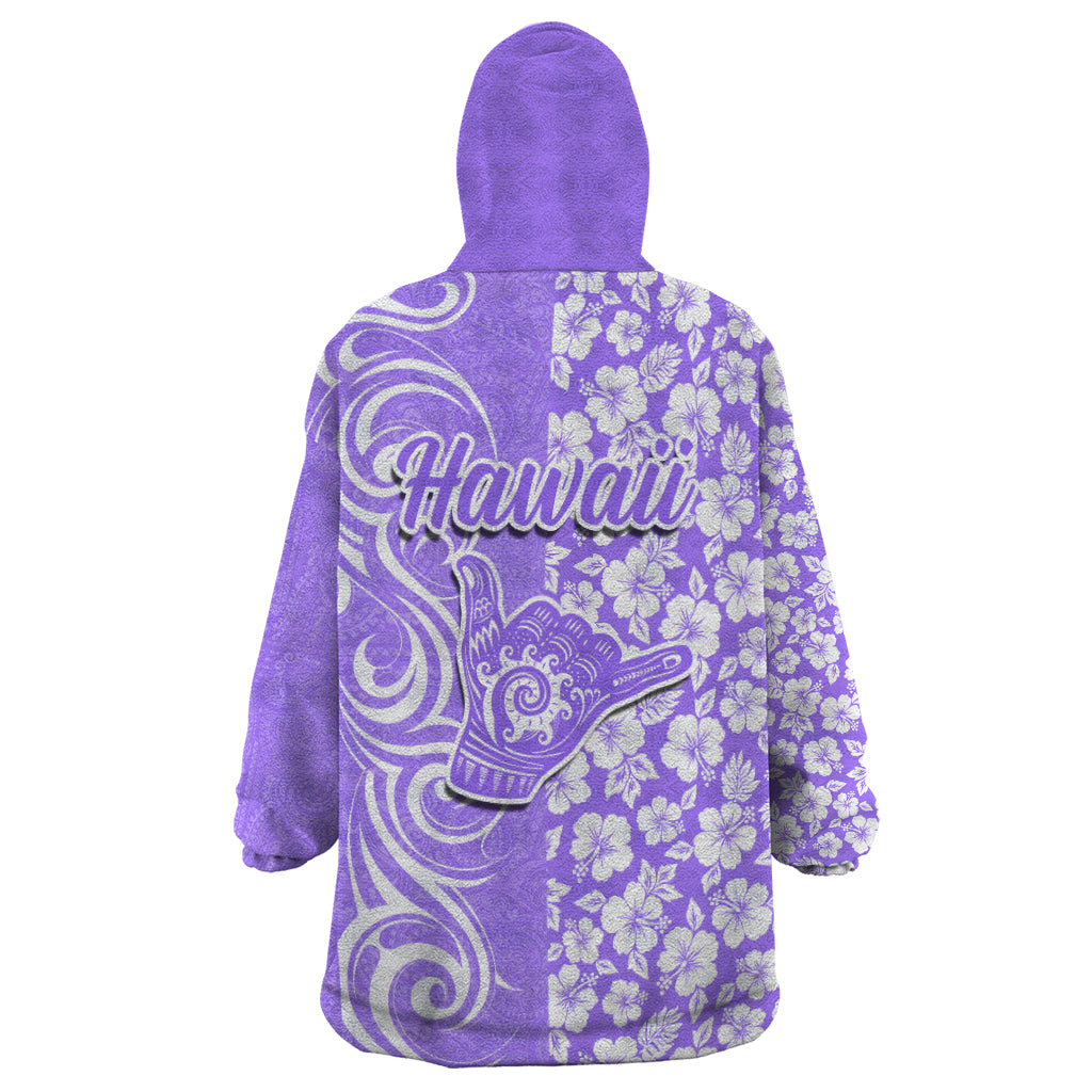 Hawaii Kauai Island Wearable Blanket Hoodie Hibiscus Pattern Seamless Tribal Simple Purple LT03 - Polynesian Pride