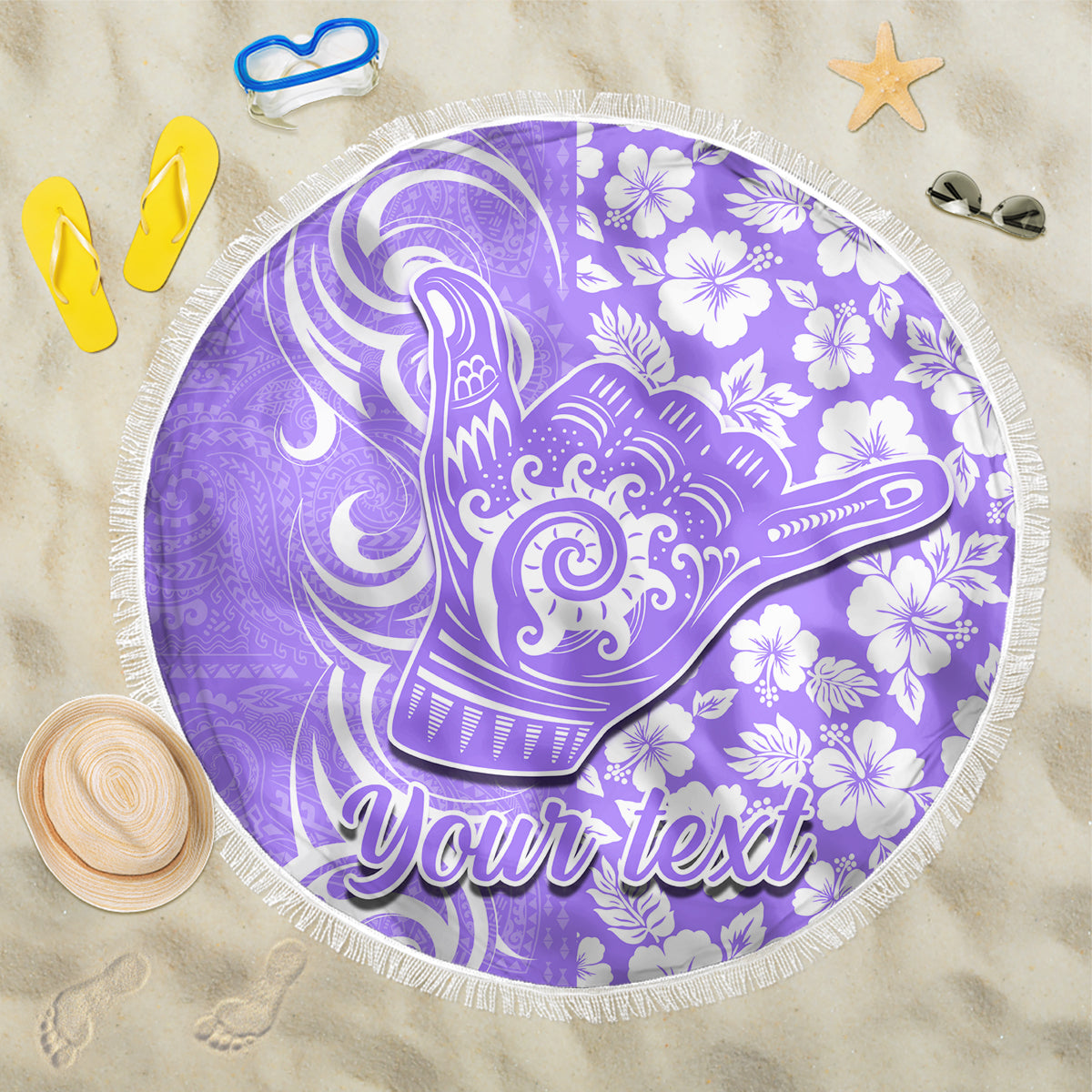 Custom Hawaii Kauai Island Beach Blanket Hibiscus Pattern Seamless Tribal Simple Purple LT03 One Size 150cm Purple - Wonder Print Shop