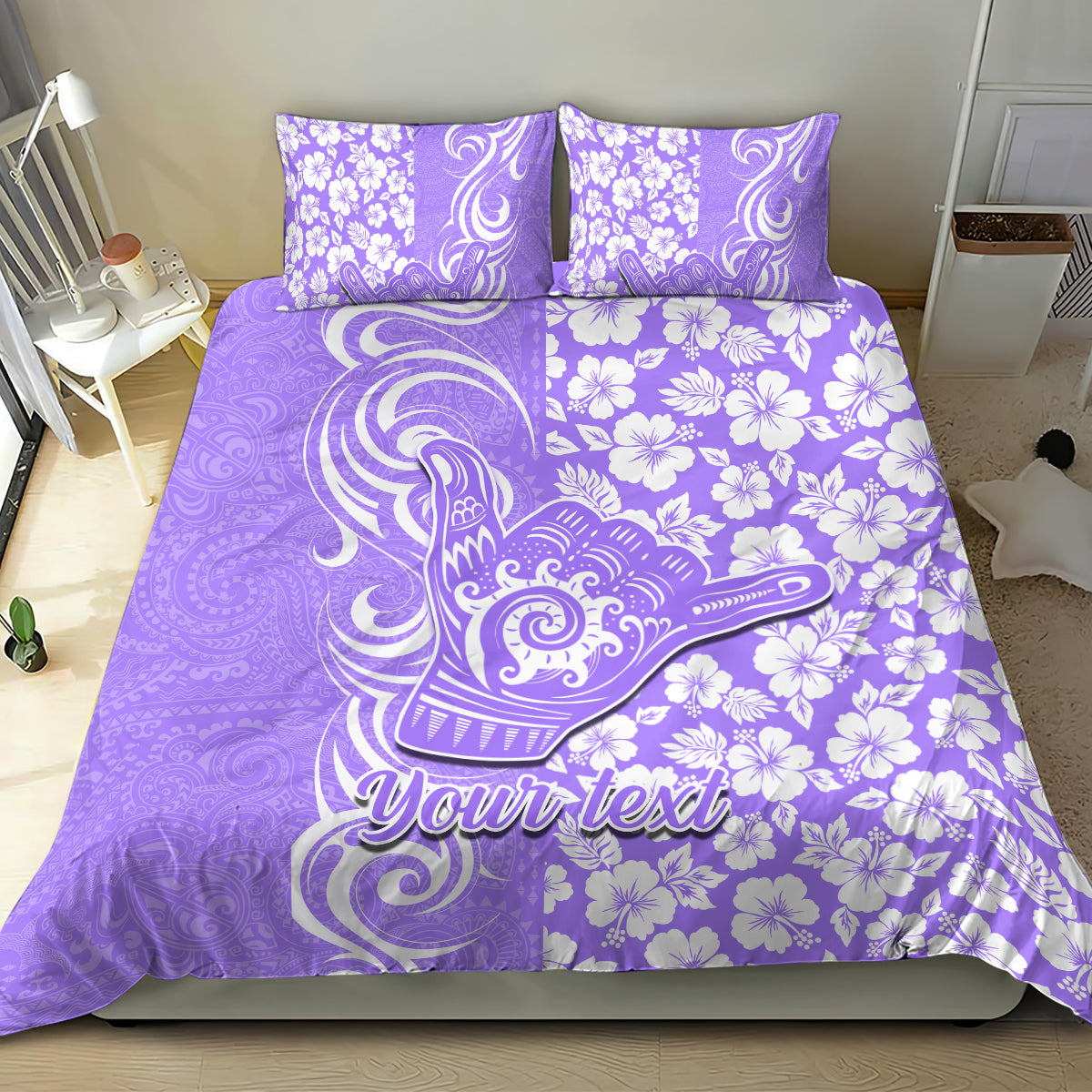 Custom Hawaii Kauai Island Bedding Set Hibiscus Pattern Seamless Tribal Simple Purple LT03 - Polynesian Pride