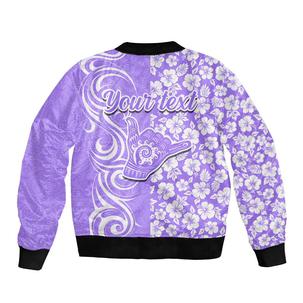 Custom Hawaii Kauai Island Bomber Jacket Hibiscus Pattern Seamless Tribal Simple Purple LT03 - Polynesian Pride