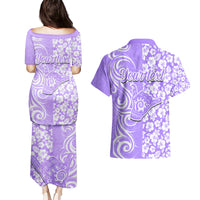 Custom Hawaii Kauai Island Couples Matching Puletasi Dress and Hawaiian Shirt Hibiscus Pattern Seamless Tribal Simple Purple LT03 - Polynesian Pride