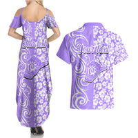 Custom Hawaii Kauai Island Couples Matching Summer Maxi Dress and Hawaiian Shirt Hibiscus Pattern Seamless Tribal Simple Purple LT03 - Polynesian Pride