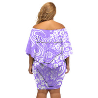 Custom Hawaii Kauai Island Off Shoulder Short Dress Hibiscus Pattern Seamless Tribal Simple Purple LT03 - Polynesian Pride