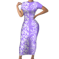 Custom Hawaii Kauai Island Short Sleeve Bodycon Dress Hibiscus Pattern Seamless Tribal Simple Purple LT03 Long Dress Purple - Polynesian Pride