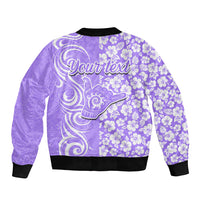 Custom Hawaii Kauai Island Sleeve Zip Bomber Jacket Hibiscus Pattern Seamless Tribal Simple Purple LT03 - Polynesian Pride