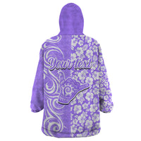 Custom Hawaii Kauai Island Wearable Blanket Hoodie Hibiscus Pattern Seamless Tribal Simple Purple LT03 - Polynesian Pride