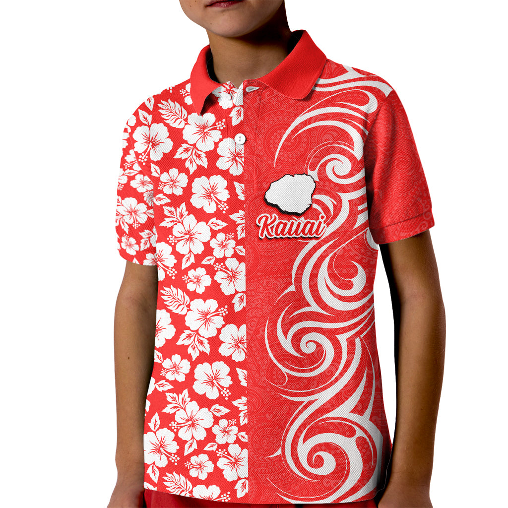 Hawaii Kauai Island Kid Polo Shirt Hibiscus Pattern Seamless Tribal Simple Red LT03 Kid Red - Polynesian Pride