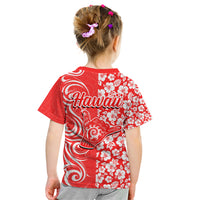 Hawaii Kauai Island Kid T Shirt Hibiscus Pattern Seamless Tribal Simple Red LT03 - Polynesian Pride