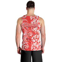 Hawaii Kauai Island Men Tank Top Hibiscus Pattern Seamless Tribal Simple Red LT03 - Polynesian Pride