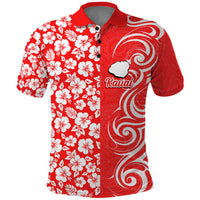 Hawaii Kauai Island Polo Shirt Hibiscus Pattern Seamless Tribal Simple Red LT03 Red - Polynesian Pride