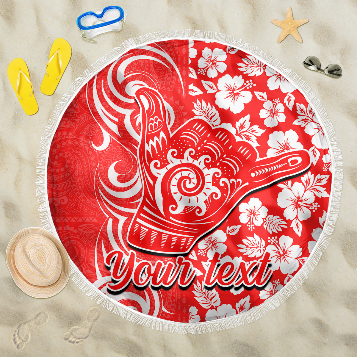 Custom Hawaii Kauai Island Beach Blanket Hibiscus Pattern Seamless Tribal Simple Red LT03 One Size 150cm Red - Wonder Print Shop