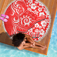 Custom Hawaii Kauai Island Beach Blanket Hibiscus Pattern Seamless Tribal Simple Red LT03 - Wonder Print Shop