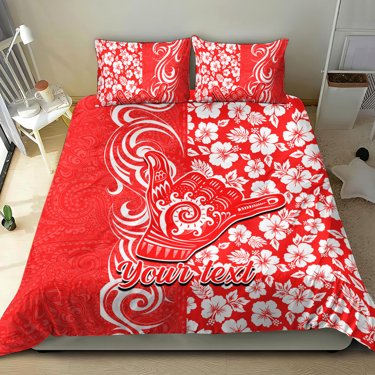 Custom Hawaii Kauai Island Bedding Set Hibiscus Pattern Seamless Tribal Simple Red LT03 - Polynesian Pride