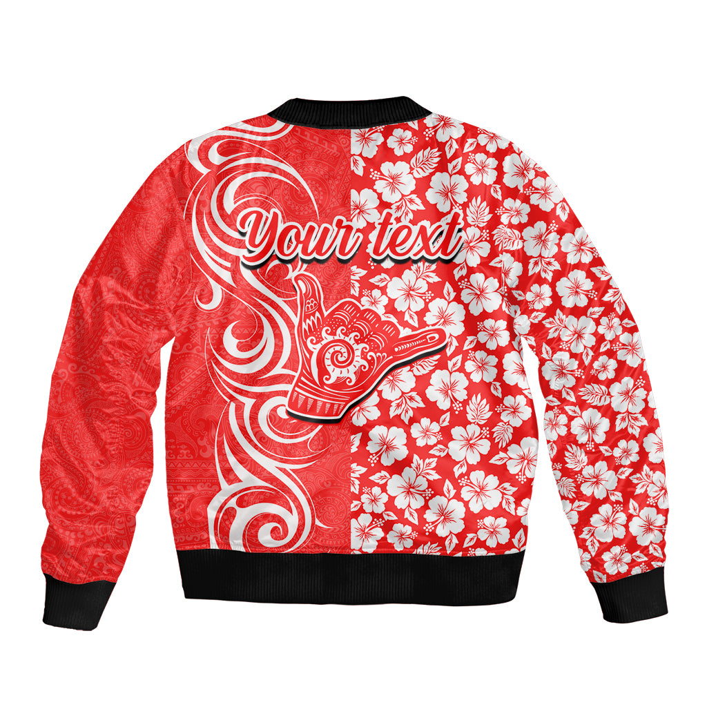 Custom Hawaii Kauai Island Bomber Jacket Hibiscus Pattern Seamless Tribal Simple Red LT03 - Polynesian Pride