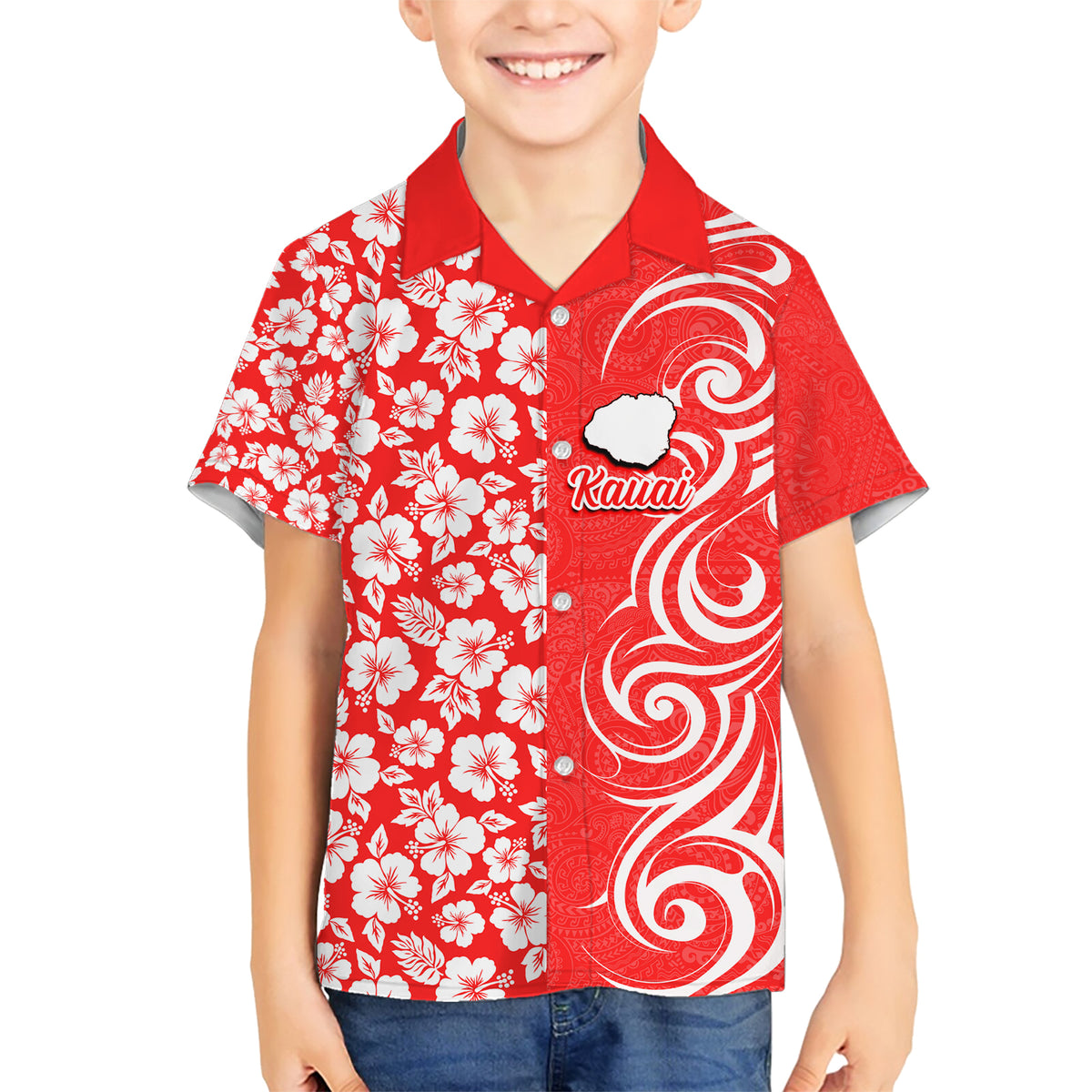 Custom Hawaii Kauai Island Family Matching Short Sleeve Bodycon Dress and Hawaiian Shirt Hibiscus Pattern Seamless Tribal Simple Red LT03 Son's Shirt Red - Polynesian Pride