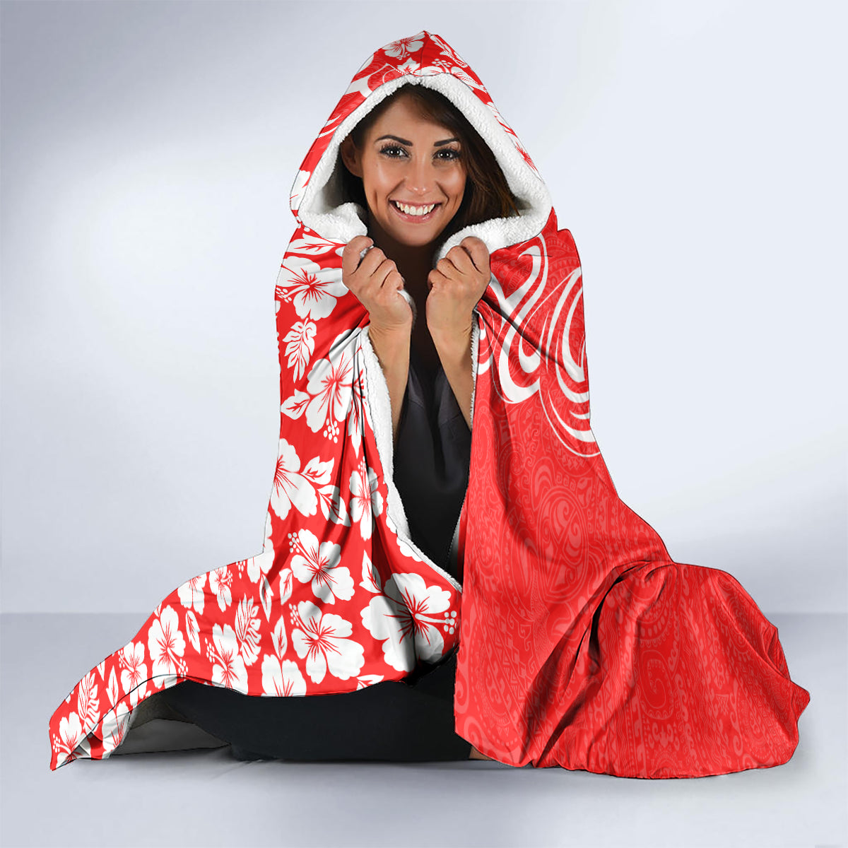 Custom Hawaii Kauai Island Hooded Blanket Hibiscus Pattern Seamless Tribal Simple Red LT03 - Polynesian Pride
