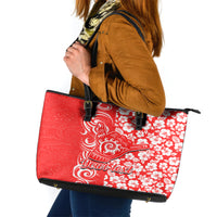 Custom Hawaii Kauai Island Leather Tote Bag Hibiscus Pattern Seamless Tribal Simple Red LT03 Red - Polynesian Pride