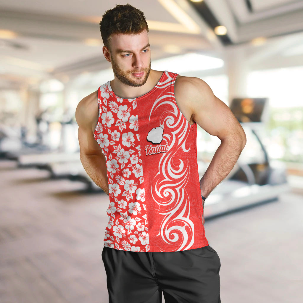 Custom Hawaii Kauai Island Men Tank Top Hibiscus Pattern Seamless Tribal Simple Red LT03 - Polynesian Pride