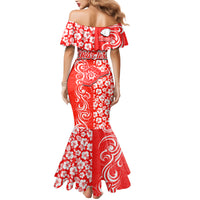 Custom Hawaii Kauai Island Mermaid Dress Hibiscus Pattern Seamless Tribal Simple Red LT03 - Polynesian Pride