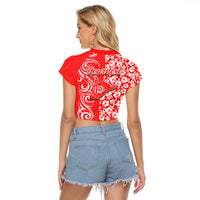 Custom Hawaii Kauai Island Raglan Cropped T Shirt Hibiscus Pattern Seamless Tribal Simple Red LT03 - Polynesian Pride