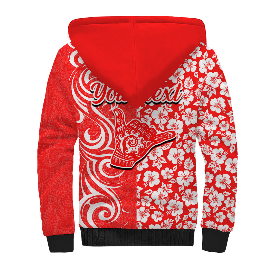 Custom Hawaii Kauai Island Sherpa Hoodie Hibiscus Pattern Seamless Tribal Simple Red LT03 - Polynesian Pride