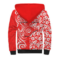 Custom Hawaii Kauai Island Sherpa Hoodie Hibiscus Pattern Seamless Tribal Simple Red LT03 - Polynesian Pride