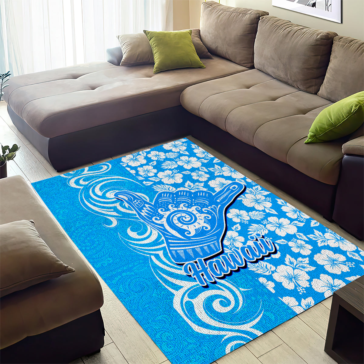 Hawaii Kauai Island Area Rug Hibiscus Pattern Seamless Tribal Simple Blue LT03 - Polynesian Pride