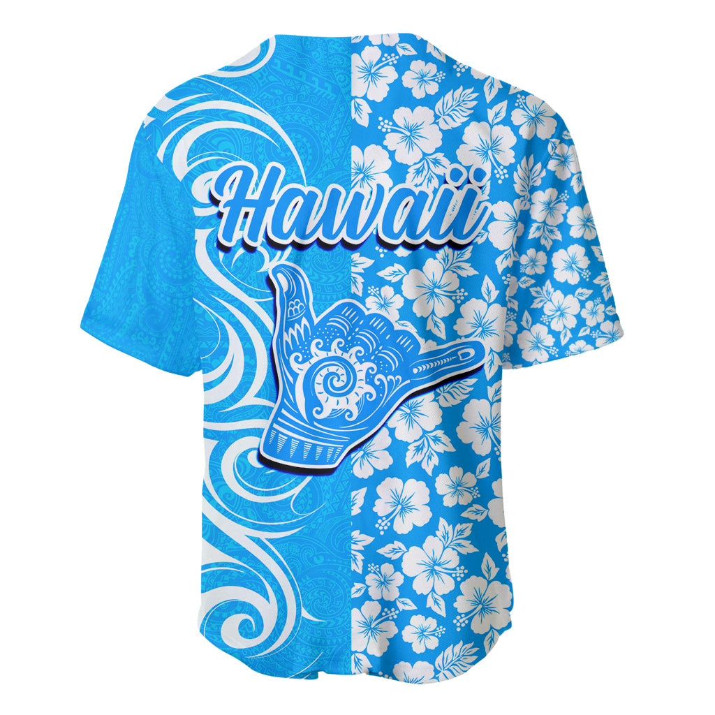 Hawaii Kauai Island Baseball Jersey Hibiscus Pattern Seamless Tribal Simple Blue LT03 - Polynesian Pride