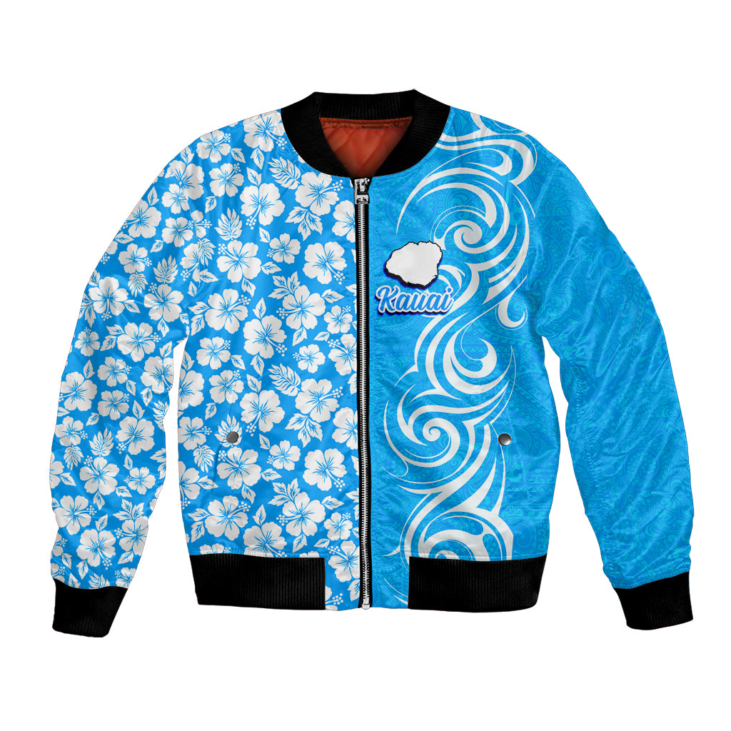 Hawaii Kauai Island Bomber Jacket Hibiscus Pattern Seamless Tribal Simple Blue LT03 Unisex Blue - Polynesian Pride