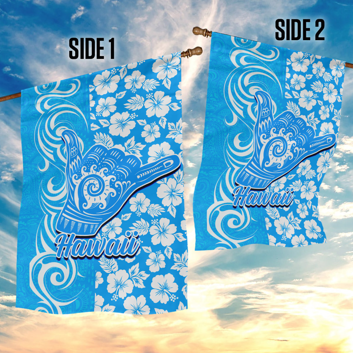 Hawaii Kauai Island Garden Flag Hibiscus Pattern Seamless Tribal Simple Blue LT03 - Polynesian Pride