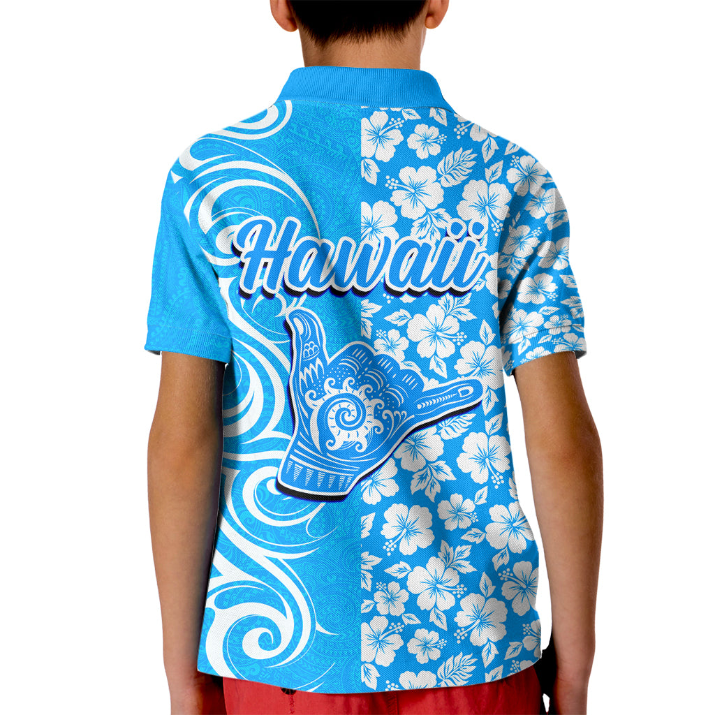 Hawaii Kauai Island Kid Polo Shirt Hibiscus Pattern Seamless Tribal Simple Blue LT03 - Polynesian Pride