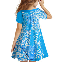 Hawaii Kauai Island Kid Short Sleeve Dress Hibiscus Pattern Seamless Tribal Simple Blue LT03 - Polynesian Pride