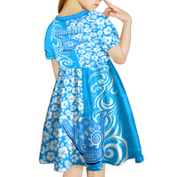 Hawaii Kauai Island Kid Short Sleeve Dress Hibiscus Pattern Seamless Tribal Simple Blue LT03 - Polynesian Pride