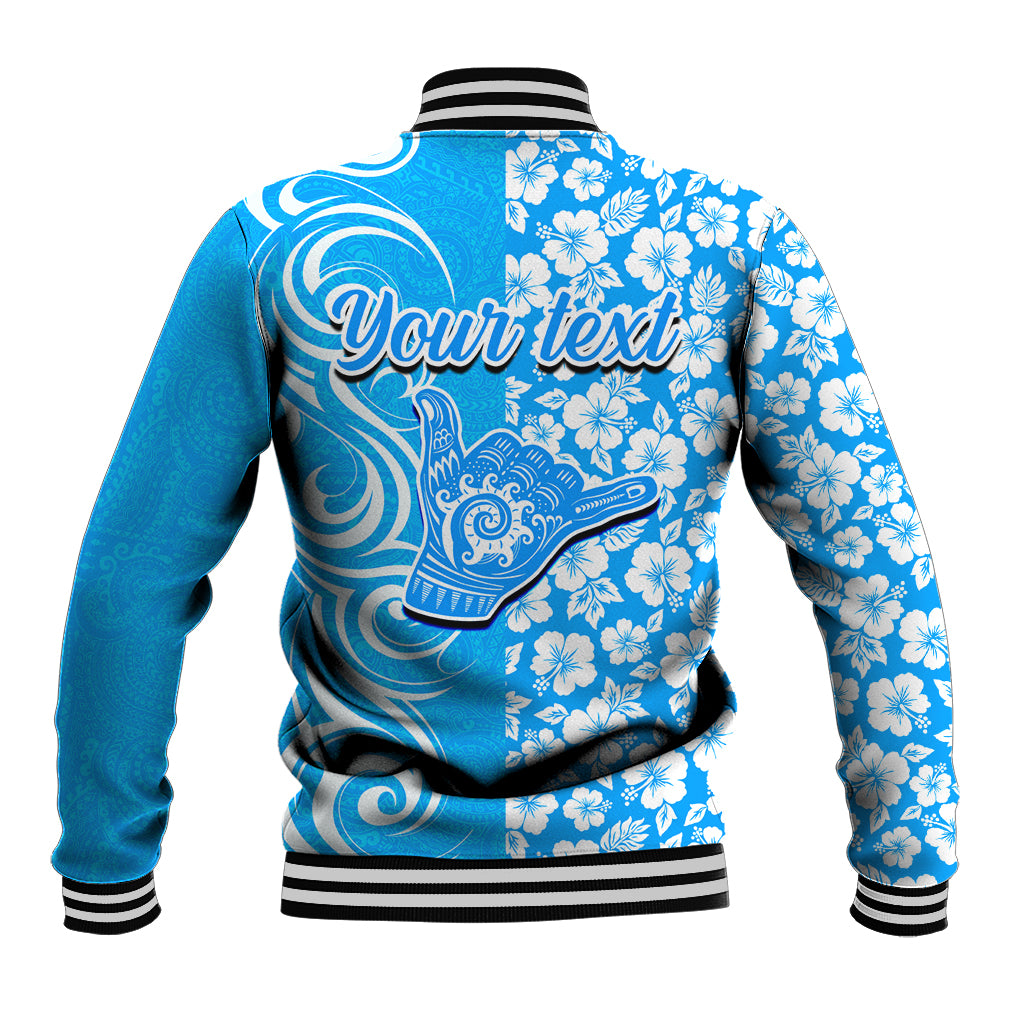 Custom Hawaii Kauai Island Baseball Jacket Hibiscus Pattern Seamless Tribal Simple Blue LT03 - Polynesian Pride