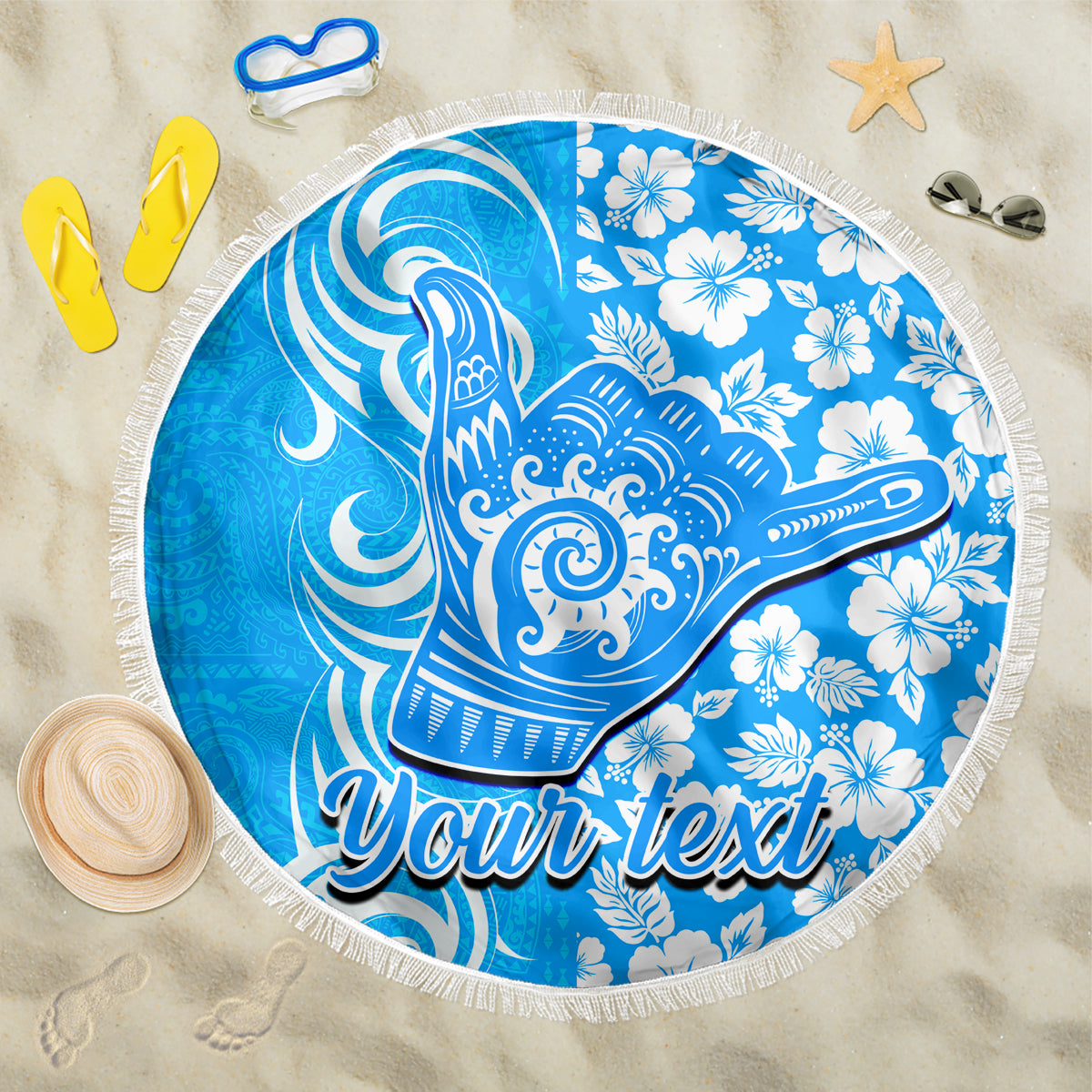 Custom Hawaii Kauai Island Beach Blanket Hibiscus Pattern Seamless Tribal Simple Blue LT03 One Size 150cm Blue - Wonder Print Shop
