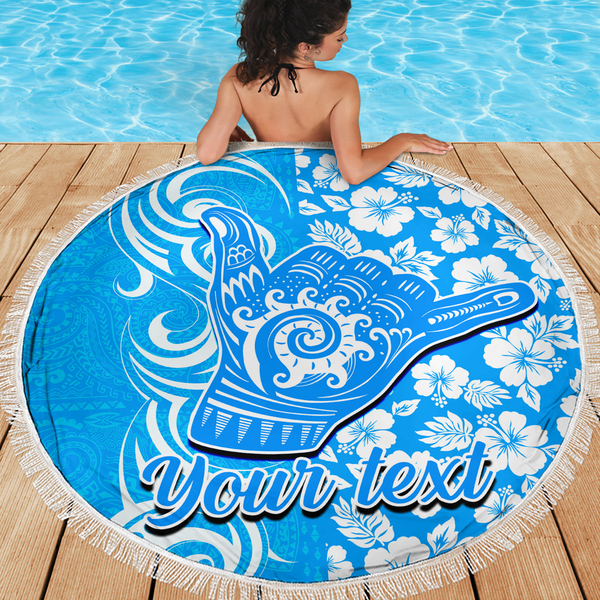 Custom Hawaii Kauai Island Beach Blanket Hibiscus Pattern Seamless Tribal Simple Blue LT03 - Wonder Print Shop