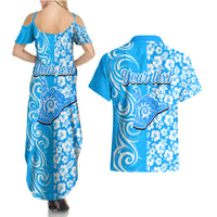 Custom Hawaii Kauai Island Couples Matching Summer Maxi Dress and Hawaiian Shirt Hibiscus Pattern Seamless Tribal Simple Blue LT03 - Polynesian Pride