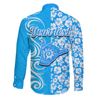 Custom Hawaii Kauai Island Family Matching Off Shoulder Long Sleeve Dress and Hawaiian Shirt Hibiscus Pattern Seamless Tribal Simple Blue LT03 - Polynesian Pride