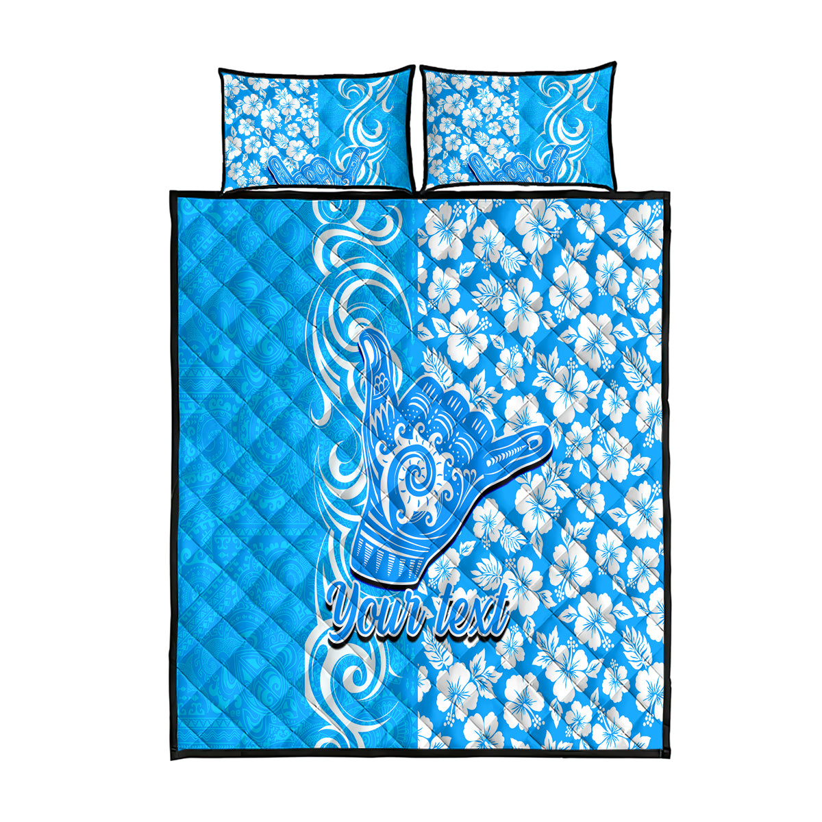 Custom Hawaii Kauai Island Quilt Bed Set Hibiscus Pattern Seamless Tribal Simple Blue LT03 Blue - Polynesian Pride