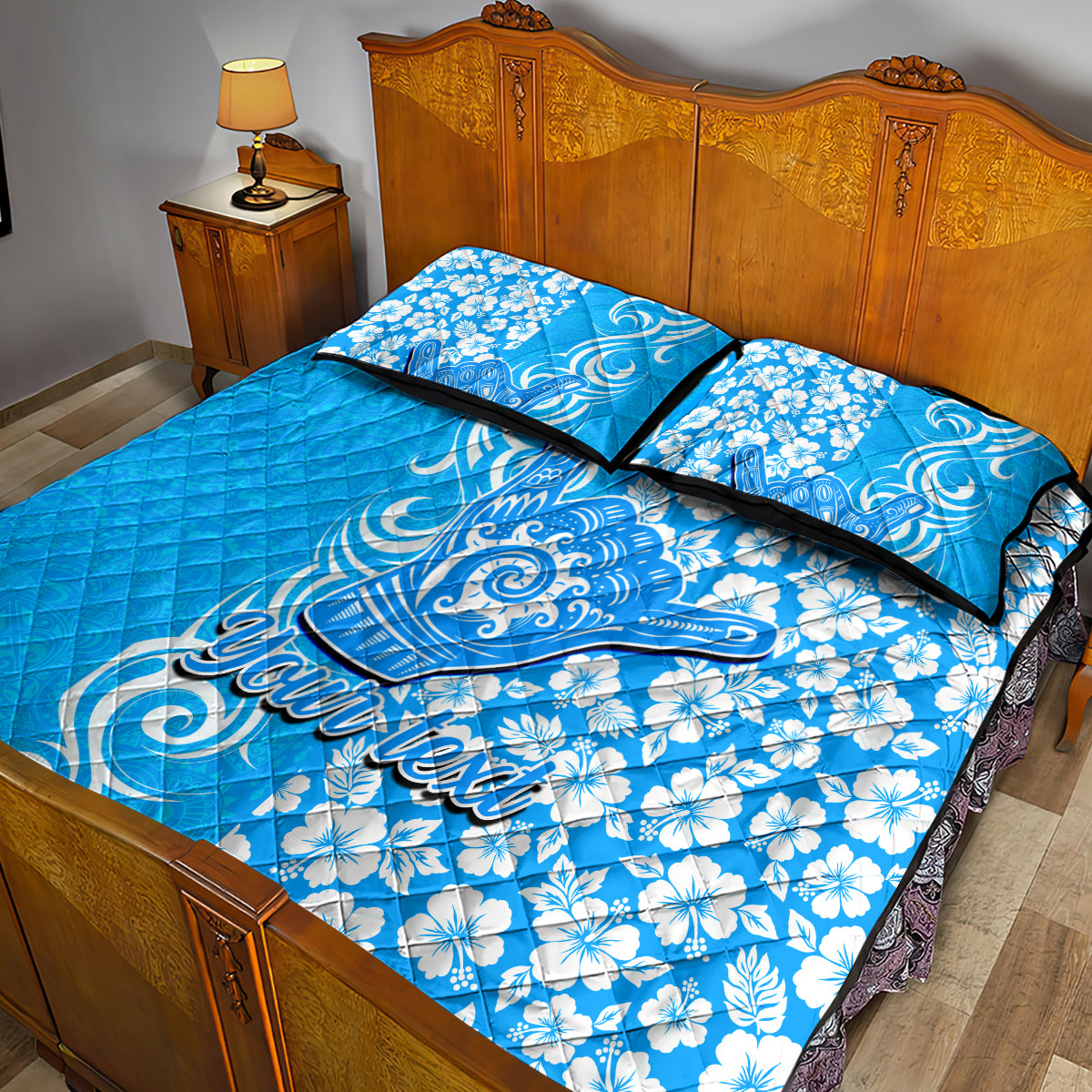 Custom Hawaii Kauai Island Quilt Bed Set Hibiscus Pattern Seamless Tribal Simple Blue LT03 - Polynesian Pride