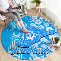Custom Hawaii Kauai Island Round Carpet Hibiscus Pattern Seamless Tribal Simple Blue LT03 - Polynesian Pride