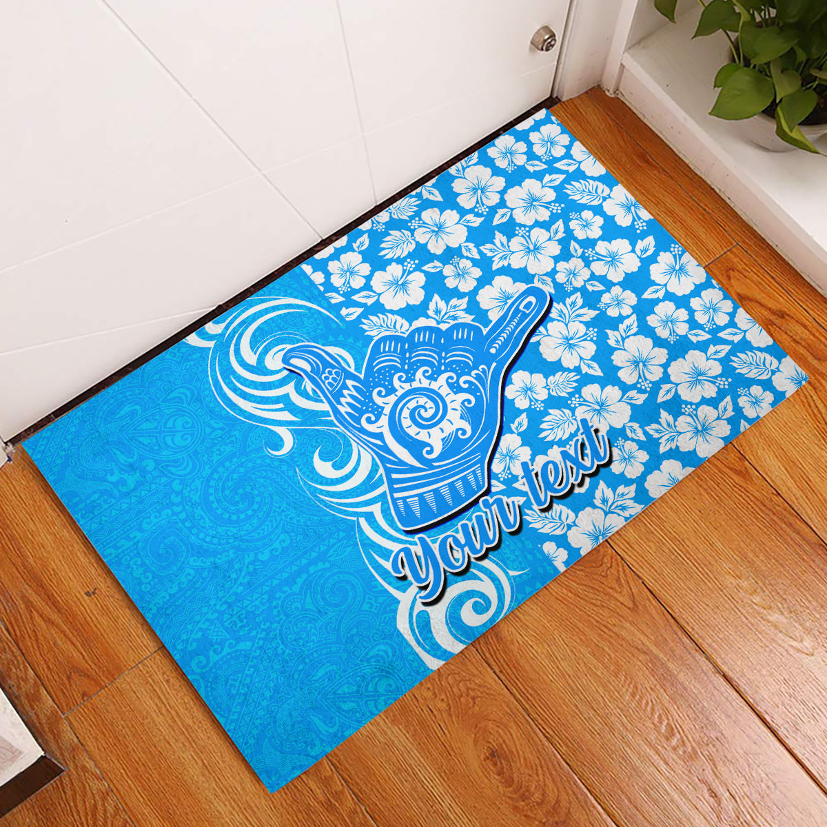 Custom Hawaii Kauai Island Rubber Doormat Hibiscus Pattern Seamless Tribal Simple Blue LT03 Blue - Polynesian Pride