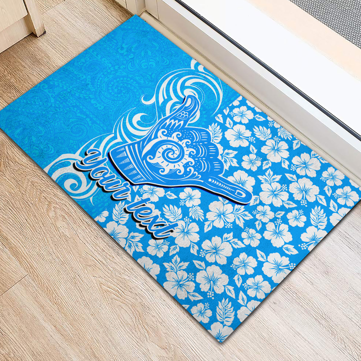Custom Hawaii Kauai Island Rubber Doormat Hibiscus Pattern Seamless Tribal Simple Blue LT03 - Polynesian Pride