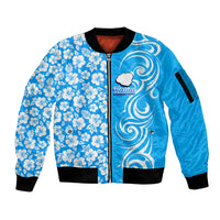 Custom Hawaii Kauai Island Sleeve Zip Bomber Jacket Hibiscus Pattern Seamless Tribal Simple Blue LT03 Unisex Blue - Polynesian Pride