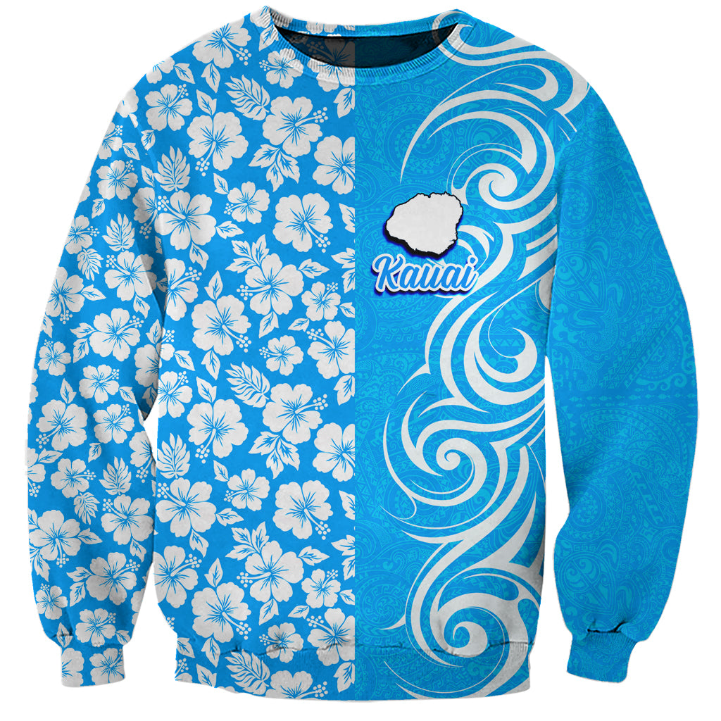 Custom Hawaii Kauai Island Sweatshirt Hibiscus Pattern Seamless Tribal Simple Blue LT03 Unisex Blue - Polynesian Pride