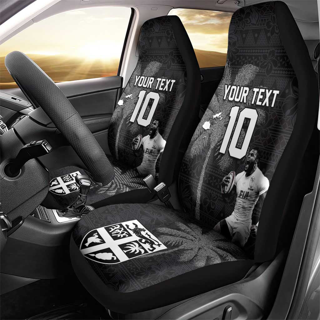 Custom Fiji Rugby Pacific Champions 2024 Car Seat Cover Anniversary 7 Titles - Fijians Rugby and Tapa Hibiscus Black Art